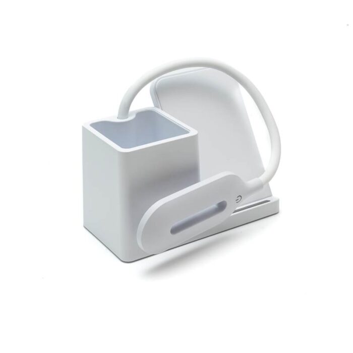 Desktop mobile phone stand with wireless charger and light